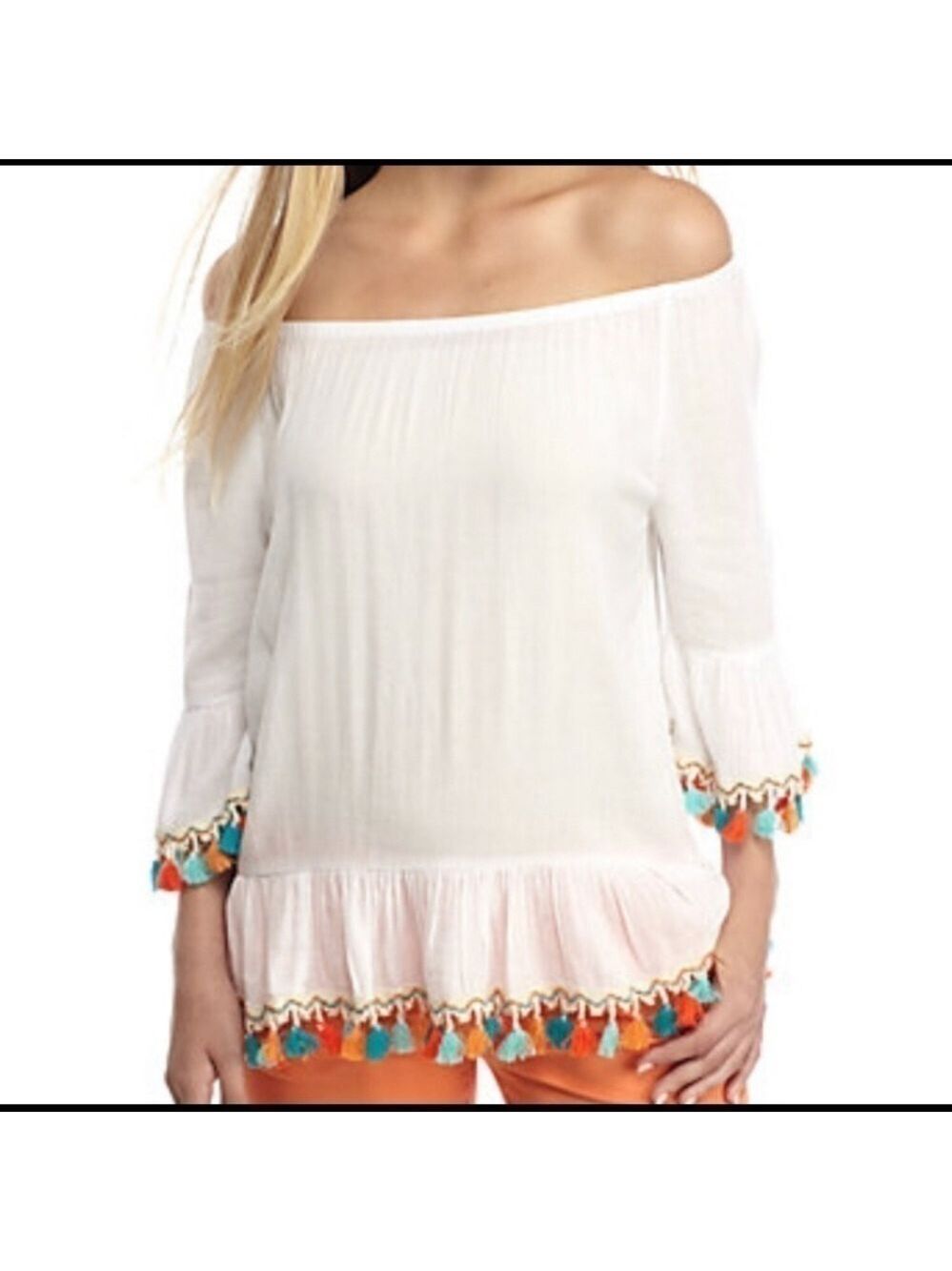 CROWN & Ivy Paradise II Tassel Peasant Top